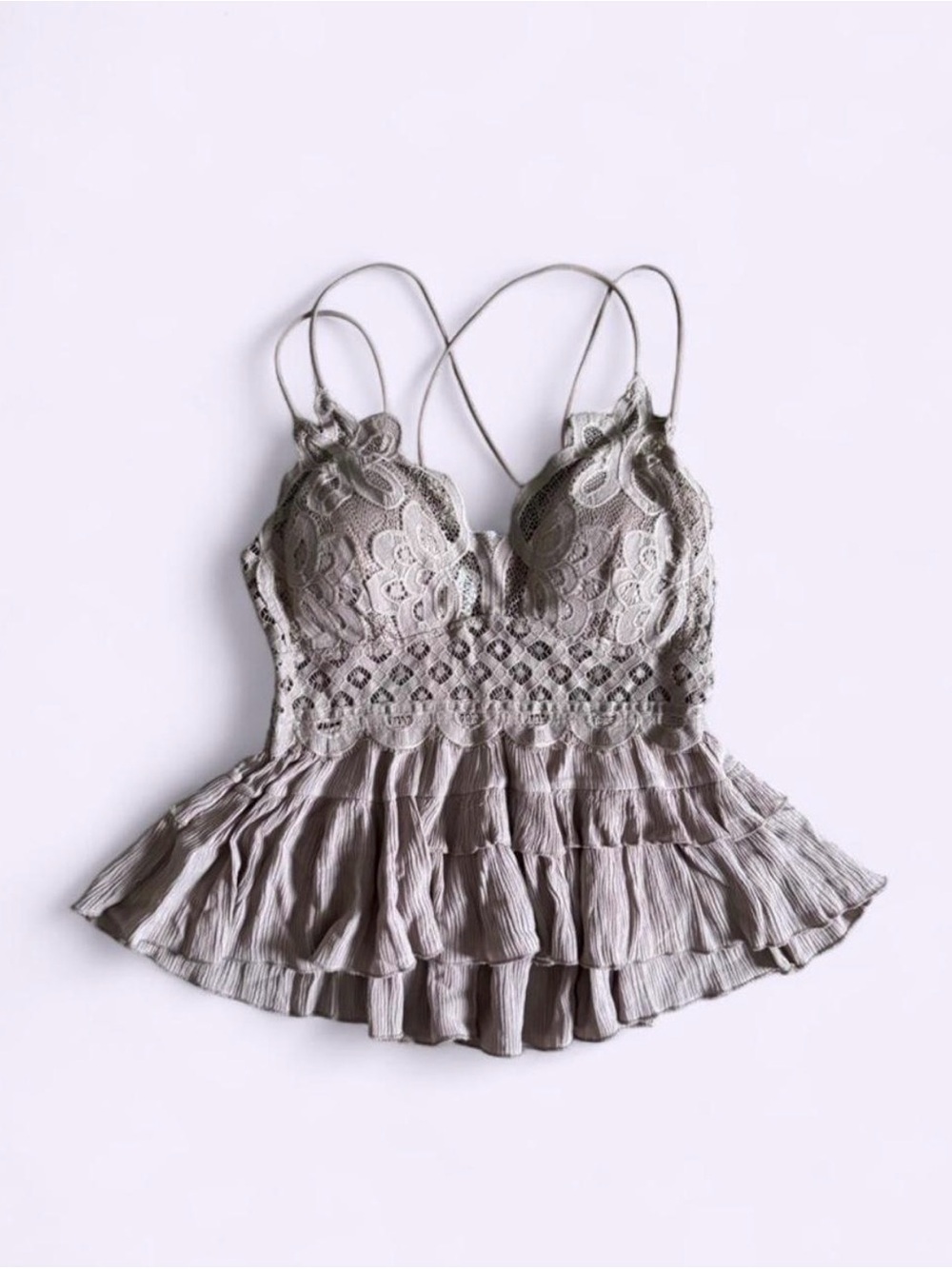 Zenana Taupe Layered Ruffle Hem Fairy Boho Smocked Cami Top Feminine Dreamy